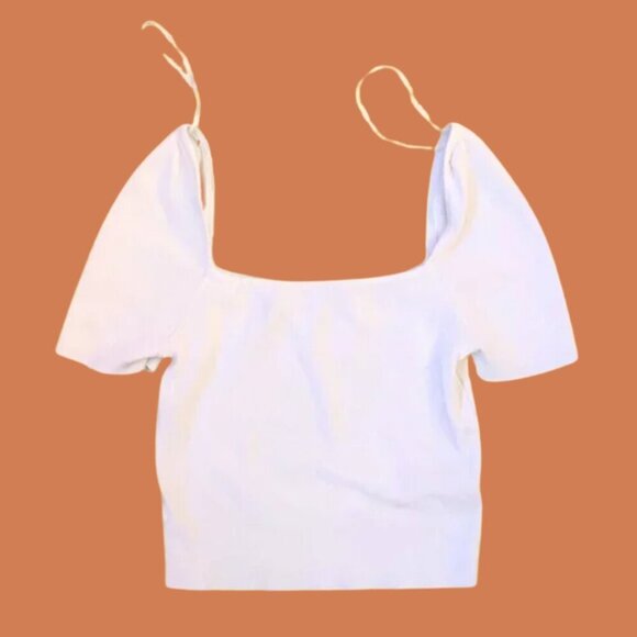 H&M Divided White Ribbed Puff Sleeve Crop Top | Size M - Picture 2 of 6